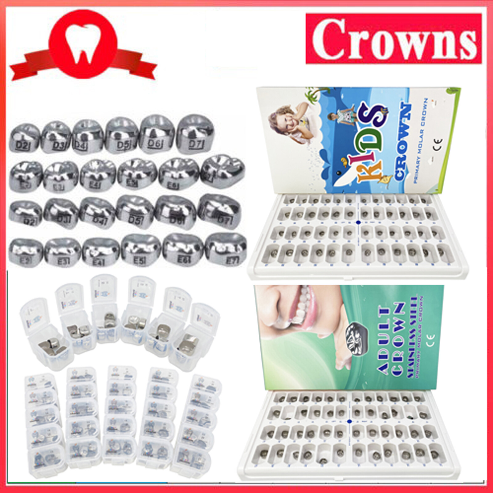 DENTAL STAINLESS STEEL Adult Permanent Molar CROWN All Size 5/Pk Compare to 3M
