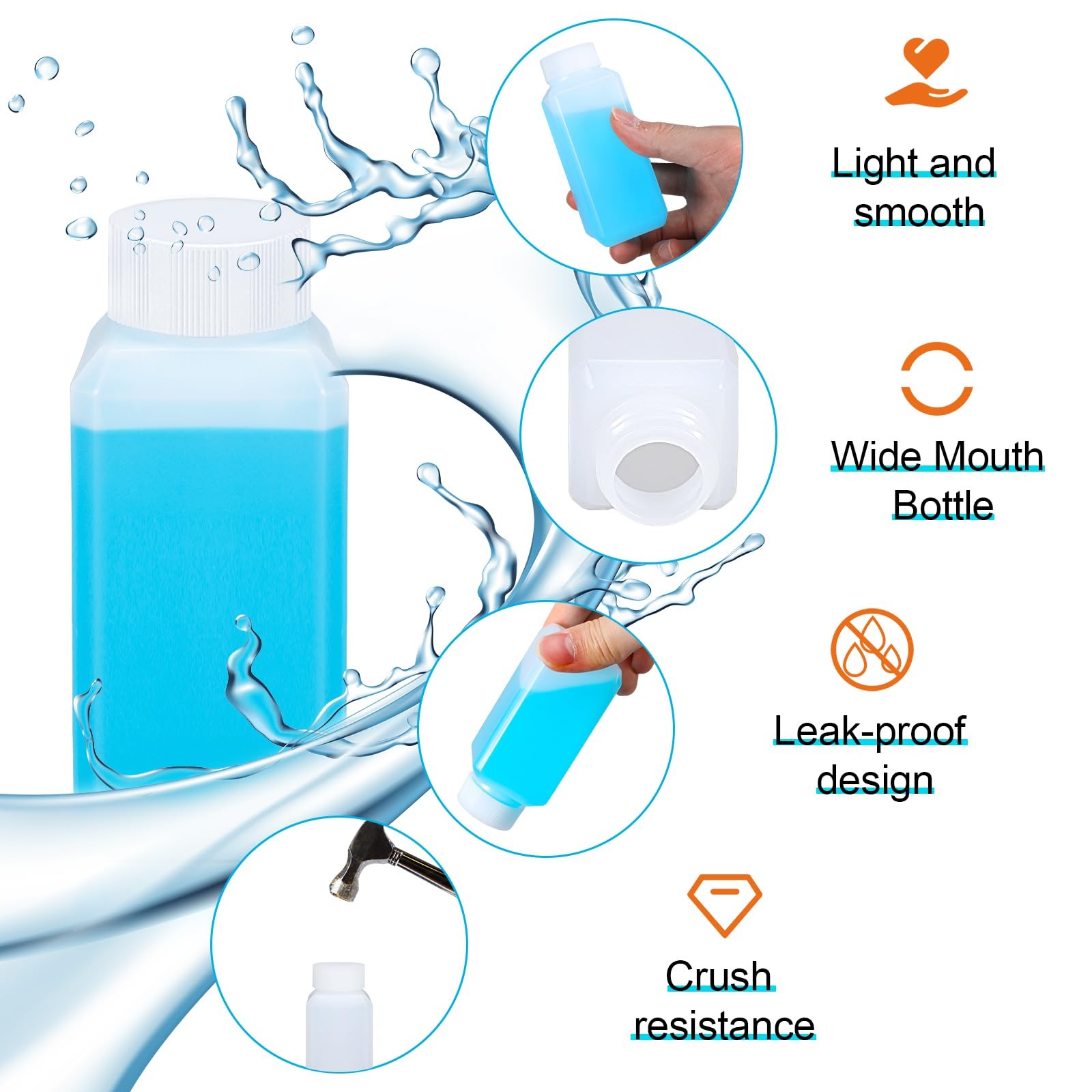 3.4oz Leak Proof Plastic Bottles with Caps, 3.4oz, Translucent+White