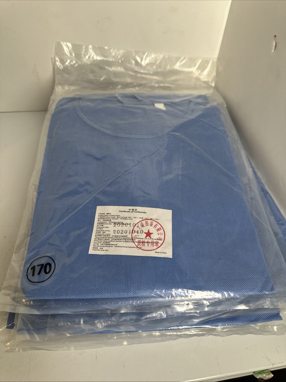 Lot of 9 BlueIsolation Gowns Mixed Sizes 170 180 185 Disposable Non-Sterile