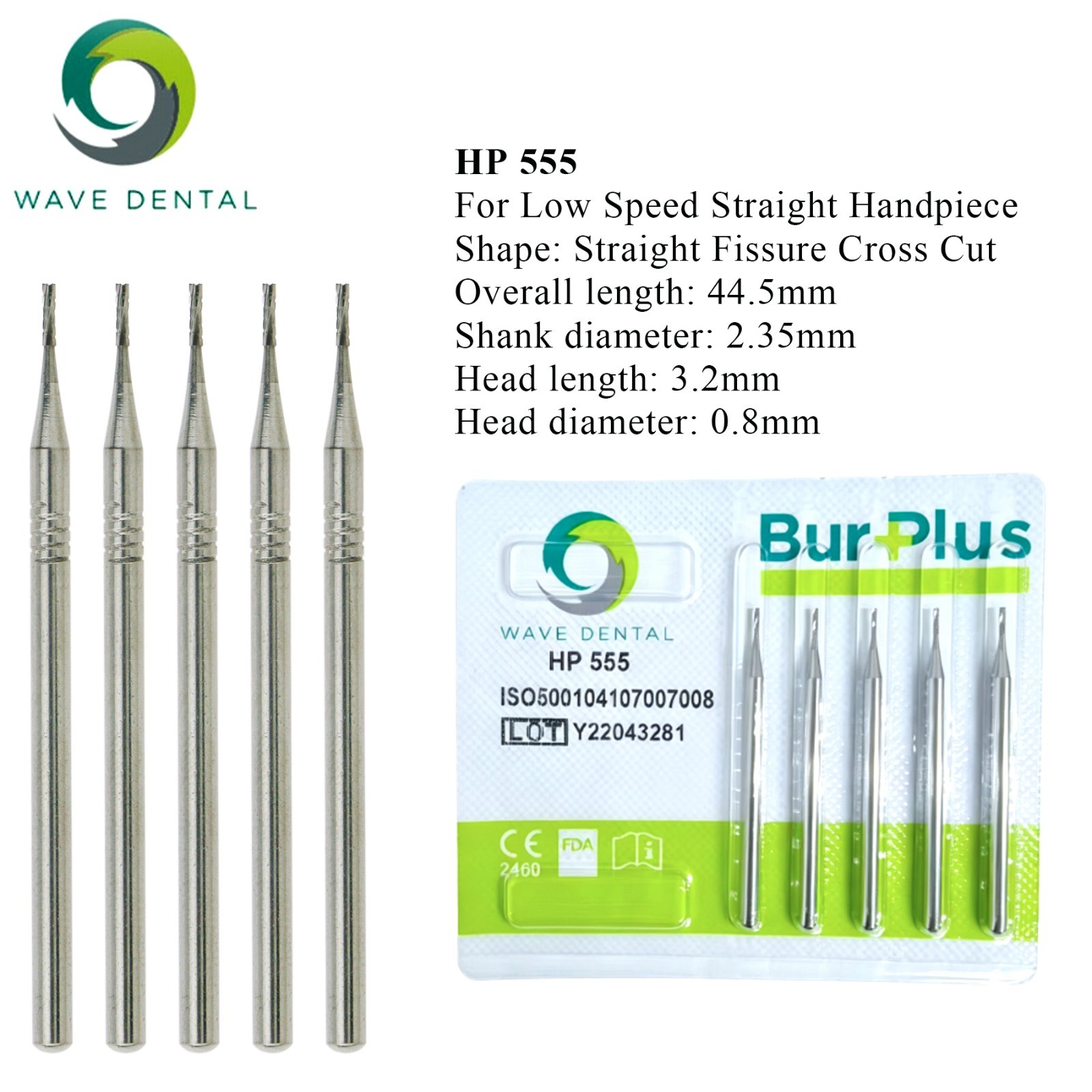 US Wave Dental Carbide Straight Fissure Surgical HP Burs For Low Speed Straight