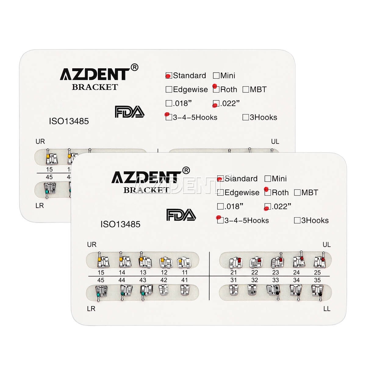 AZDENT Dental Orthodontic Brackets Braces Standard Roth Slot.022 Hooks 345 FDA