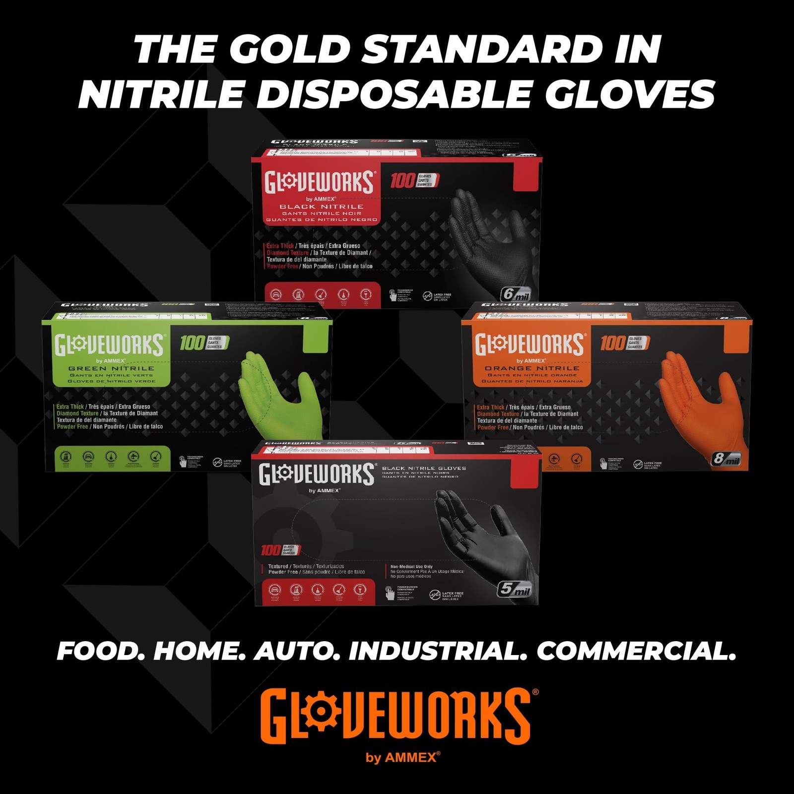 GLOVEWORKS Nitrile Gloves Disposable Orange 8 Mil, XX-Large 5 Boxes 100