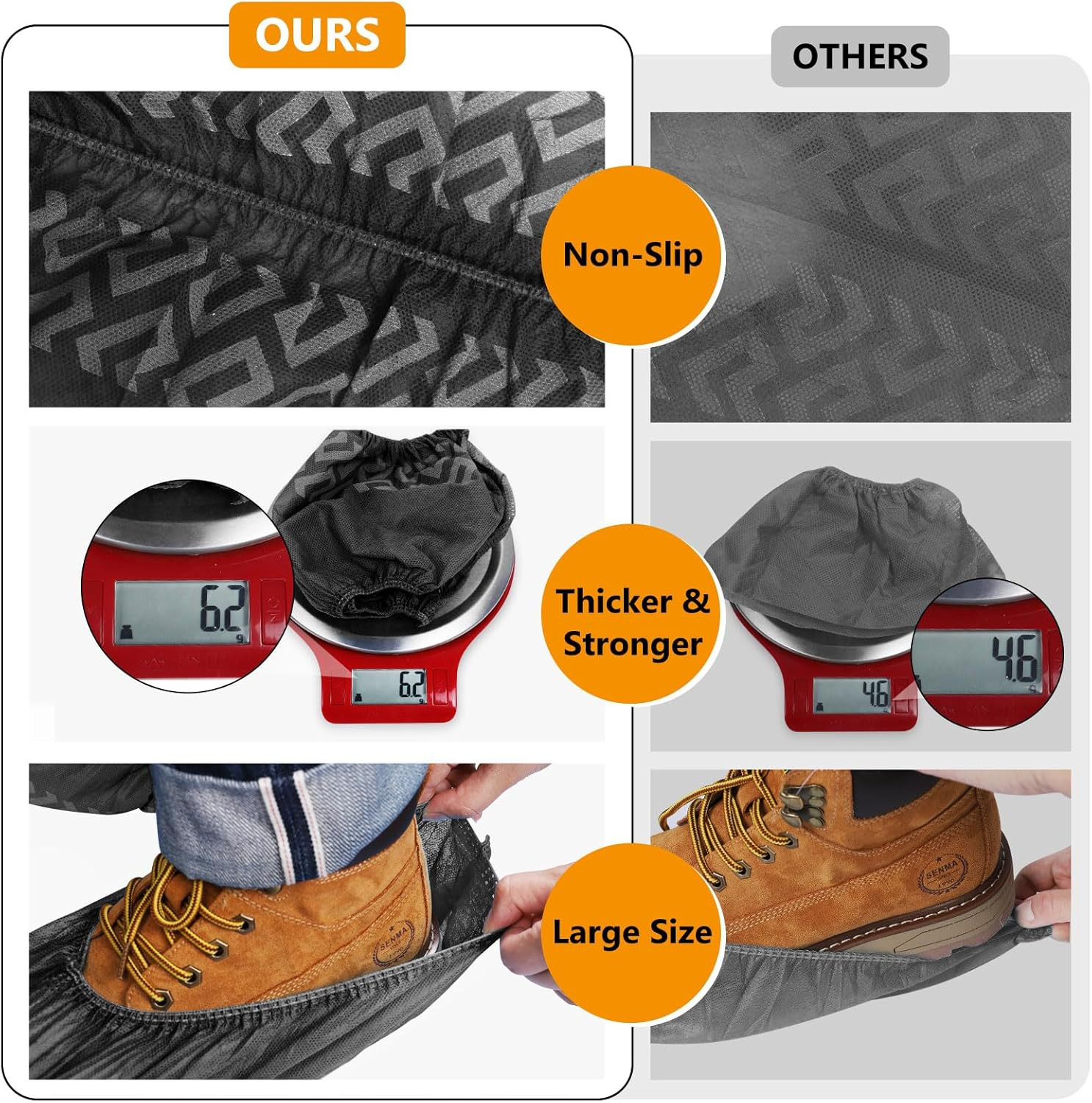 200 Pack Shoe Covers Disposable Non-Slip, Black Non-Woven Fabric Boot Covers for