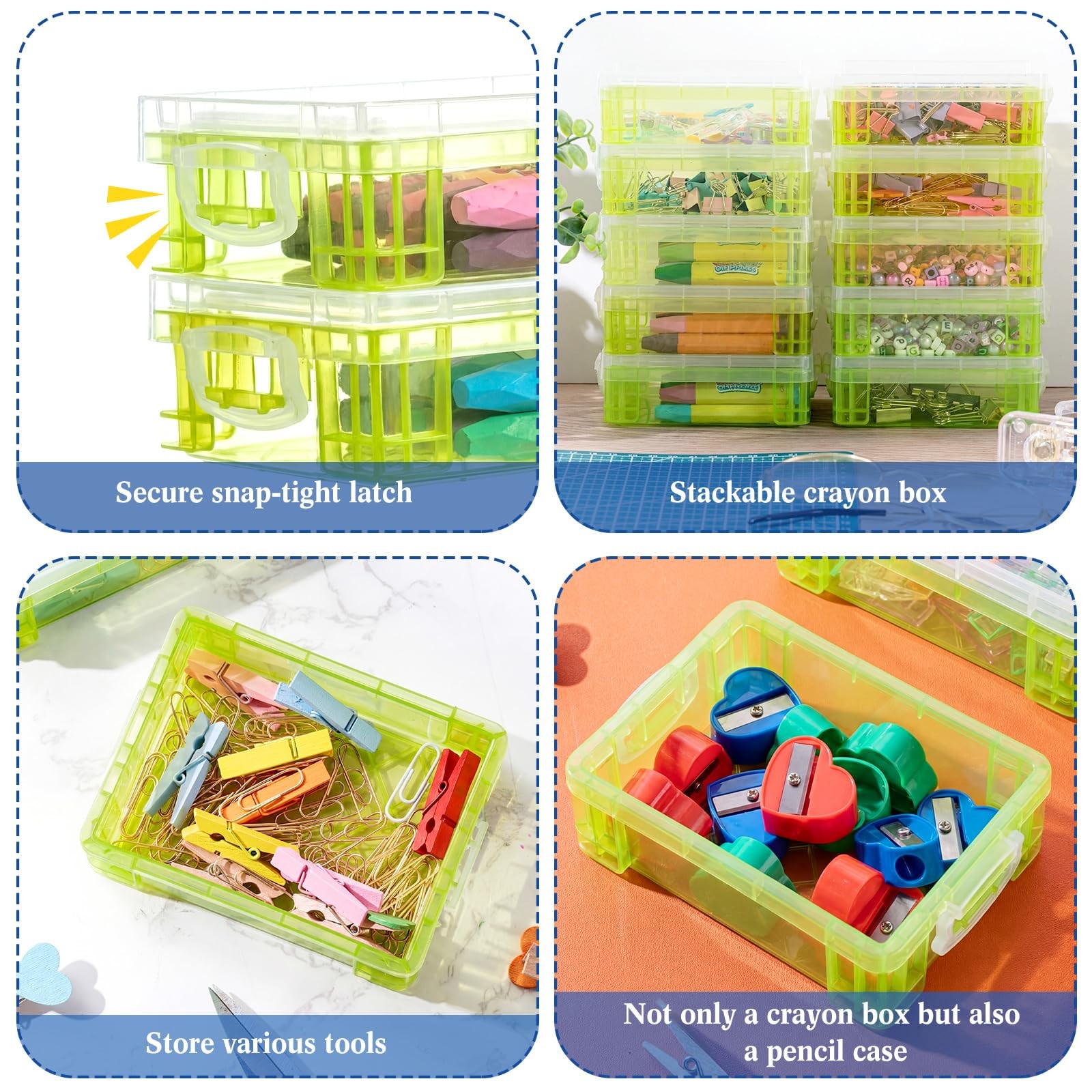 Suzile 32 Pcs Plastic Crayon Snap Lids Bulk Stackable Crayon Storage Pen Pencil