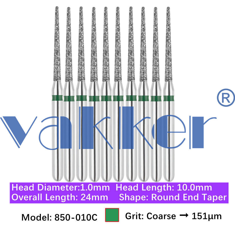 Vakker 10pc Dental Diamond Burs Round Long Round End Taper Diamond Bur