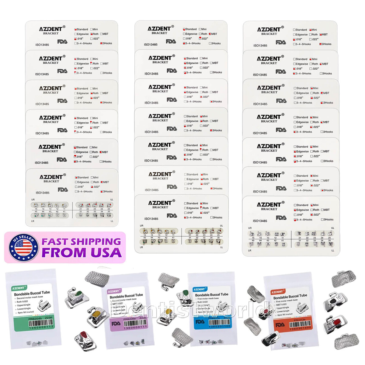 Dental Ortho Brackets Braces Mini Roth MBT 018 022 Hook 345/Buccal Tubes 1st 2nd