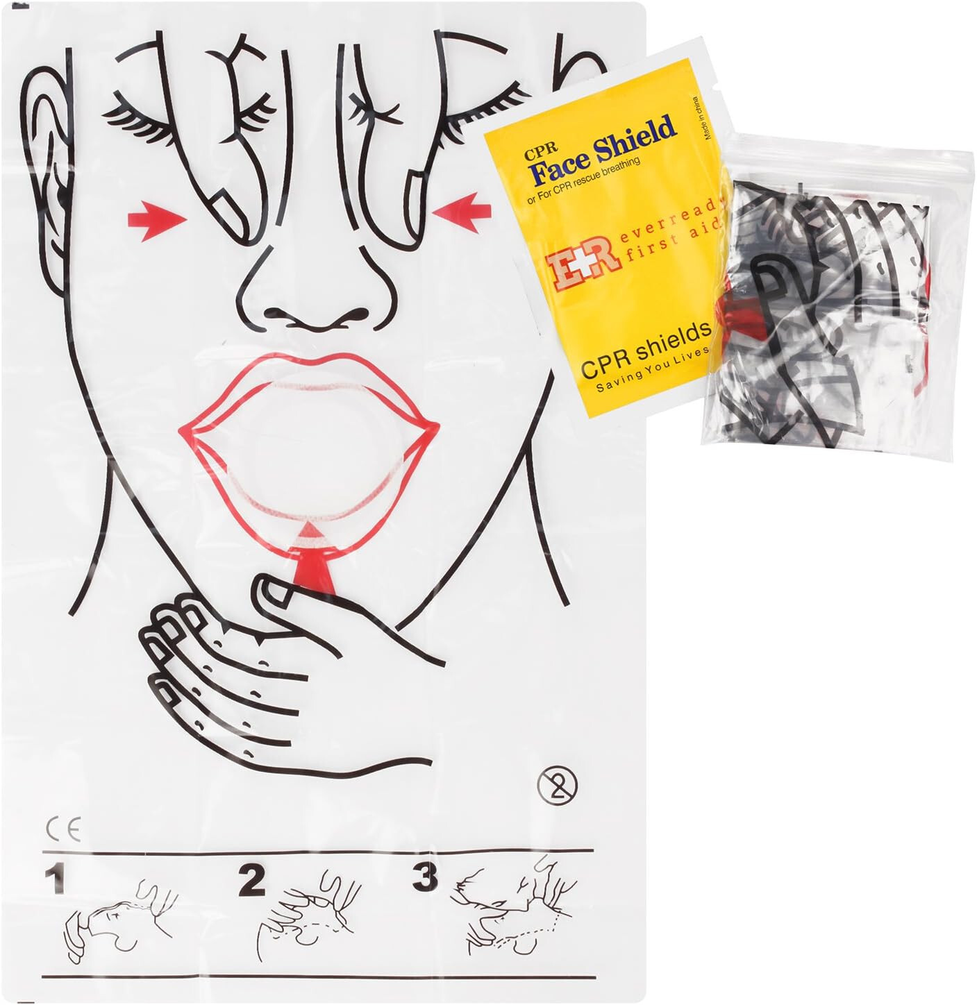 Ever Ready First Aid CPR Face Shield for Adults Children and Infants – 10 Pack