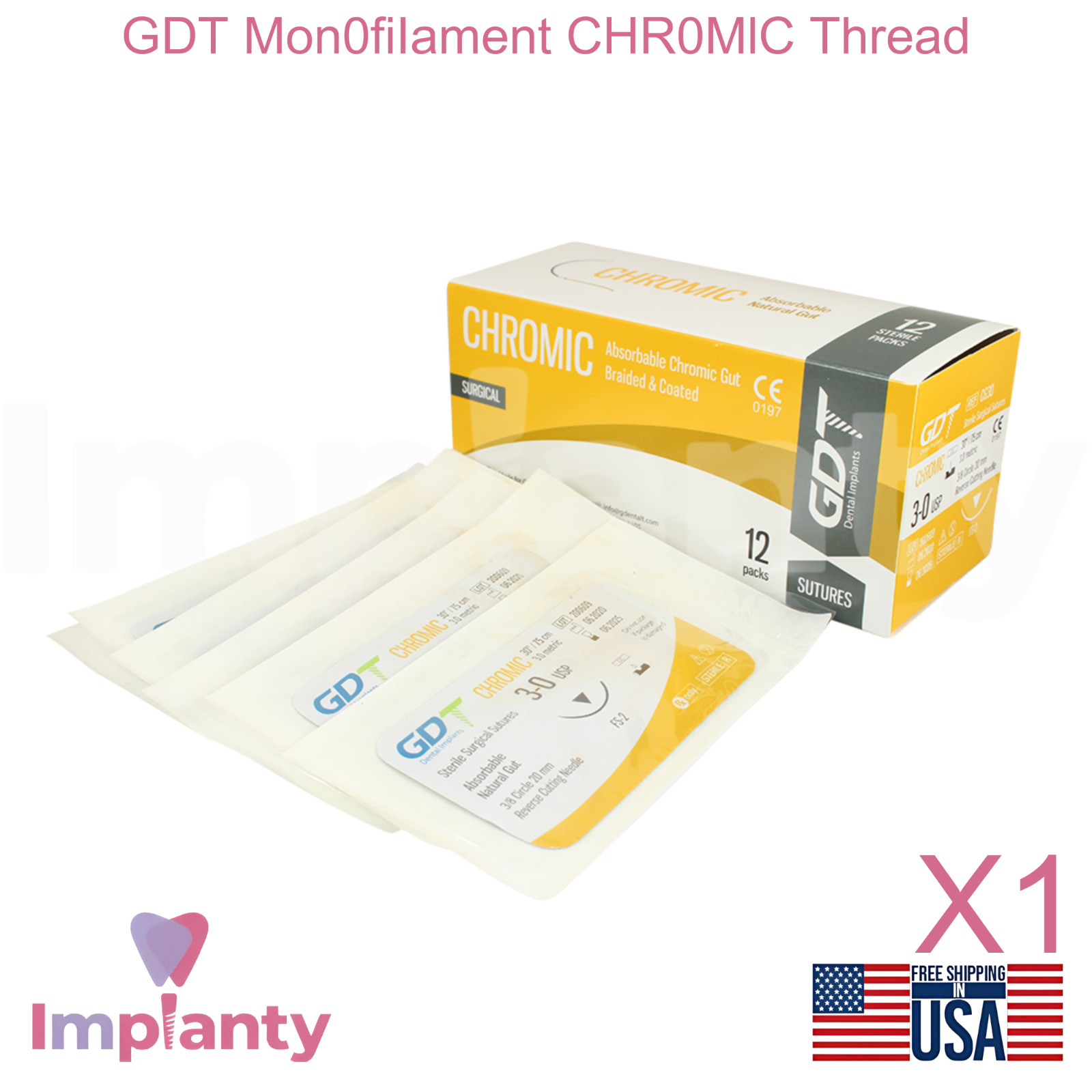 GDT Mon0fiIament CHR0MlC Dental Thread Collagen Material 3/8 Circle 20.0mm