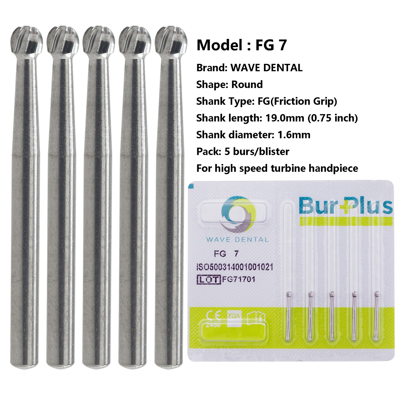 Wave Dental Carbide Burs Round for High Speed Handpiece FG 1/4 1/2 2 4 6 8 Prima