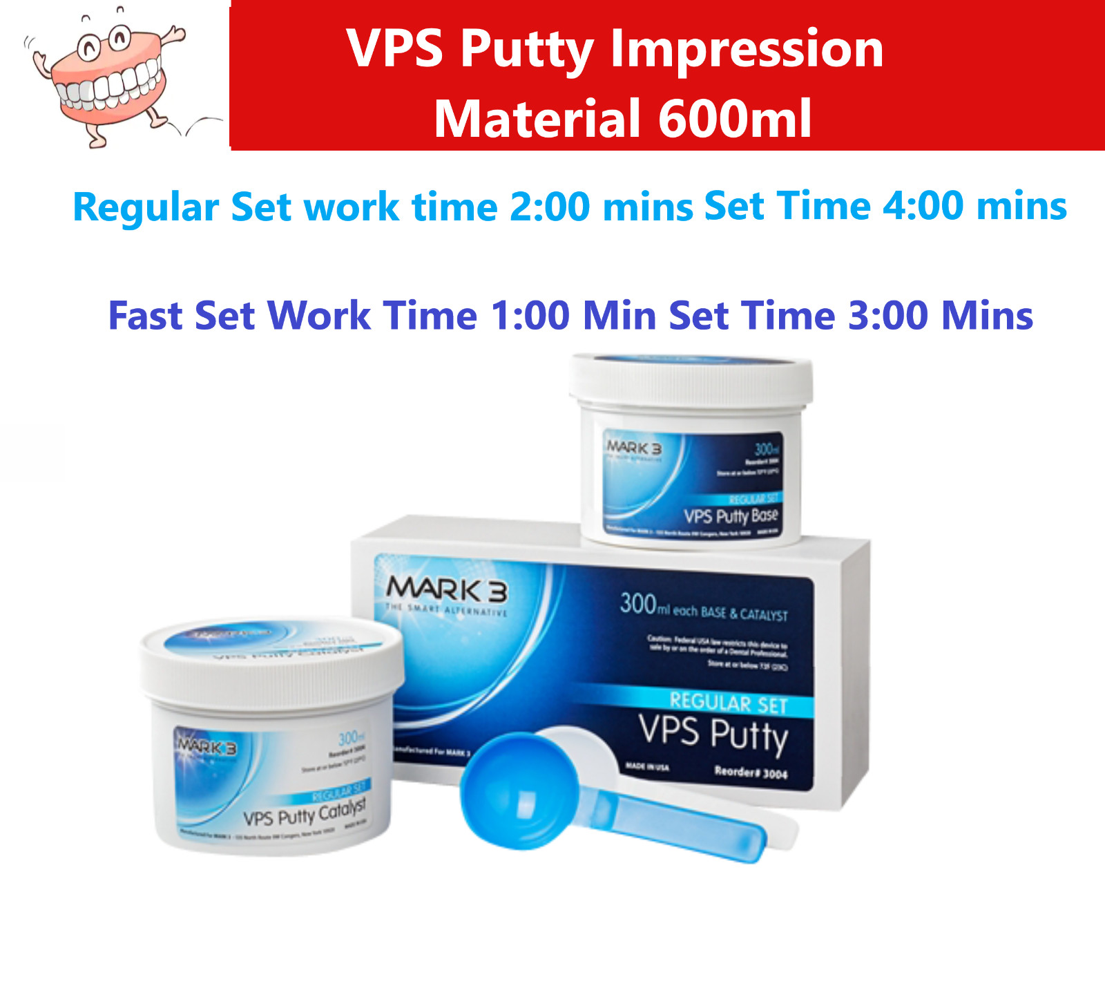 Dental VPS Putty Set VPS Impression Material Base or Catalyst 600 ml, Made in US