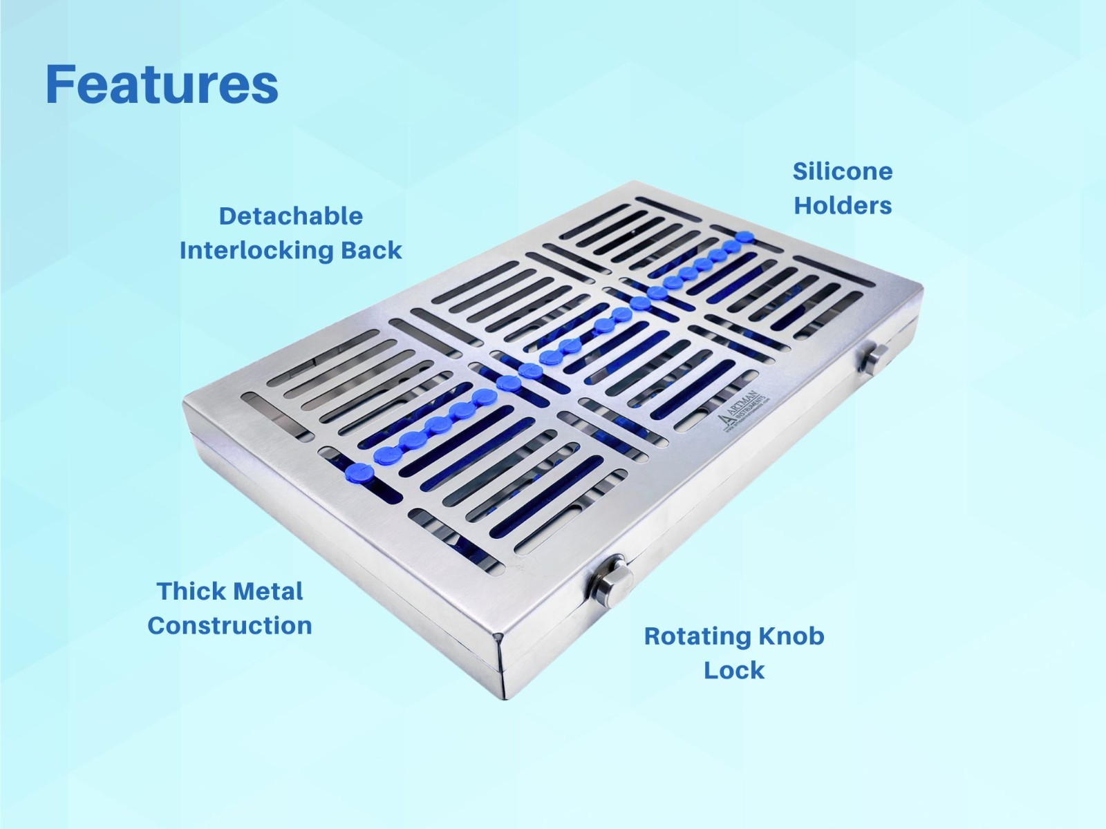 Artman Instruments Sterilization Cassette – Holds 20 Tools, Autoclavable Tray