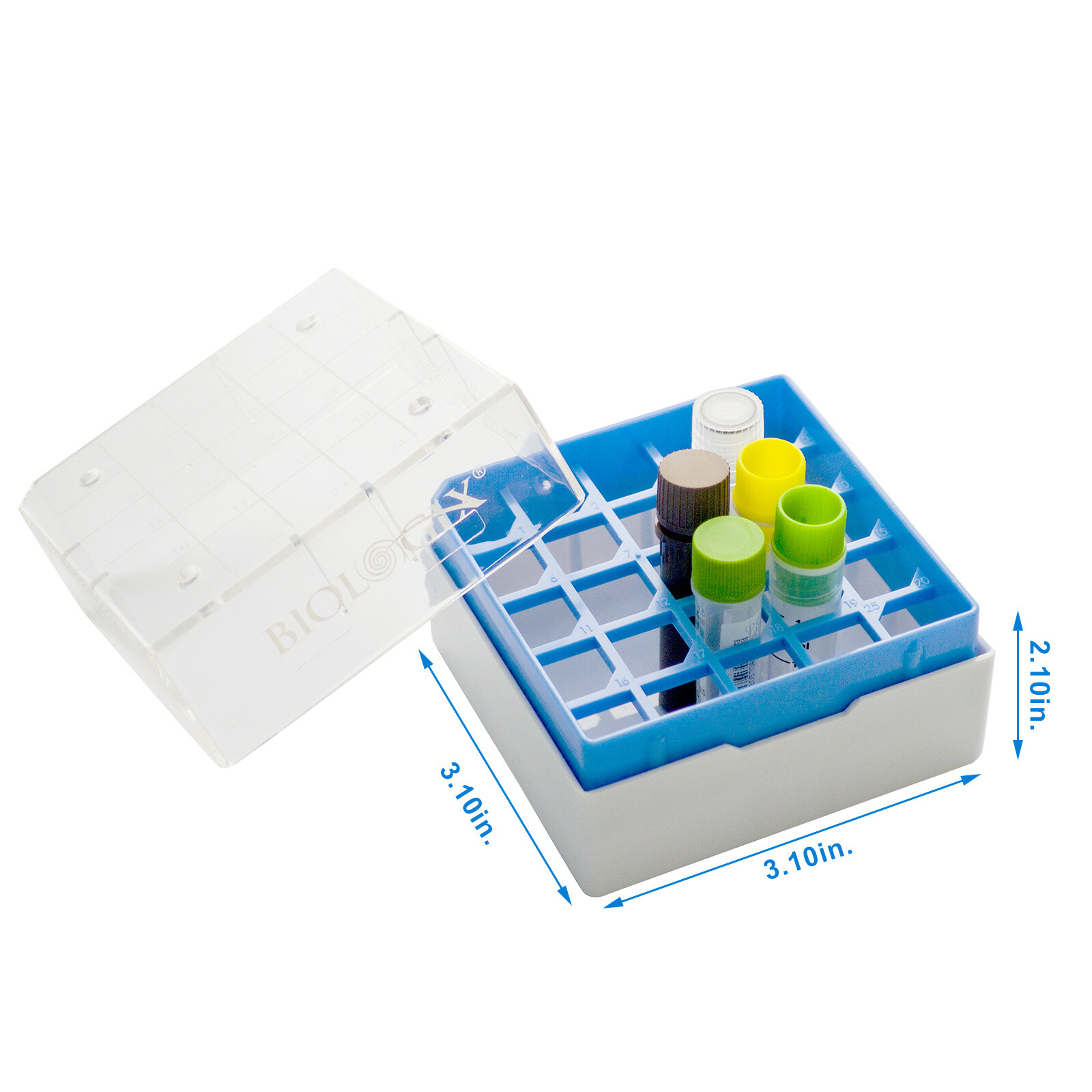 25-Well PC Cryogenic Boxes, Polycarbonate Freezer Boxes for Sample Storage