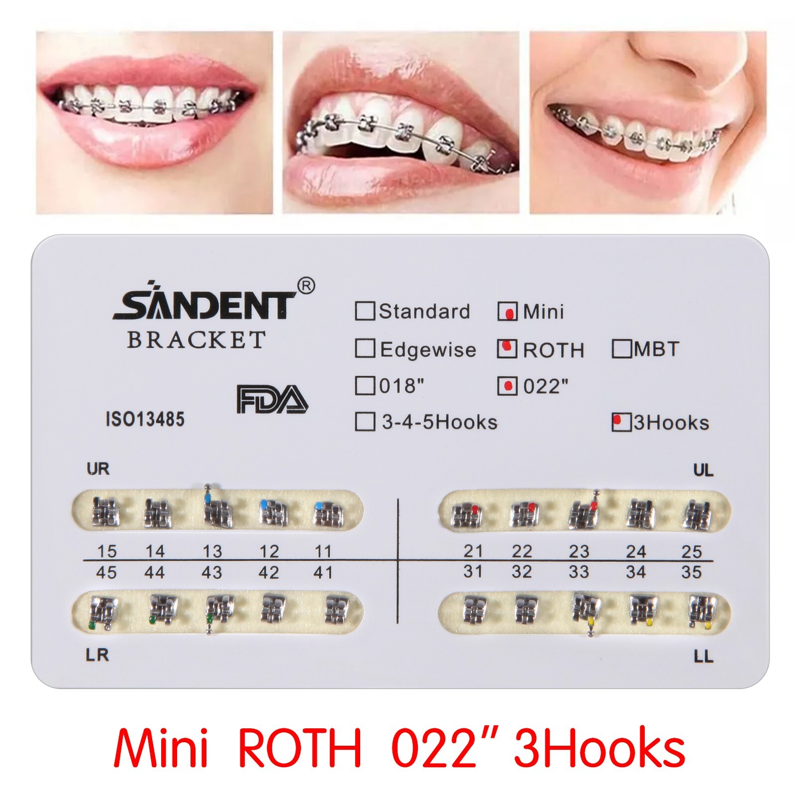 10 Packs SANDENT Dental Orthodontics Brackets Braces Mini Roth 022″Slot 3 Hooks