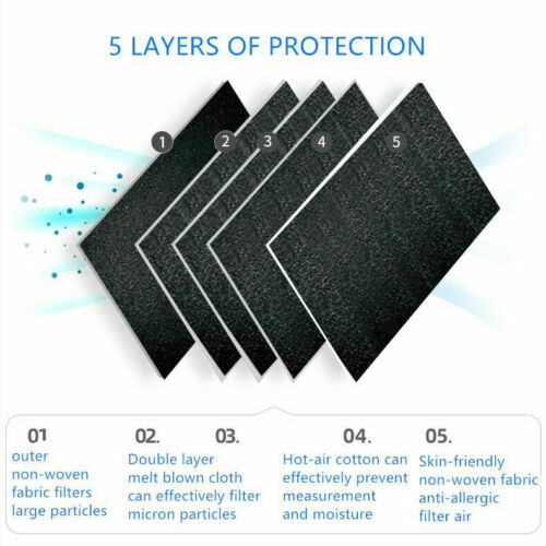 50/100 Pcs Black KN95 Face Mask 5-Layer Cover Protection Respirator Masks K-N95