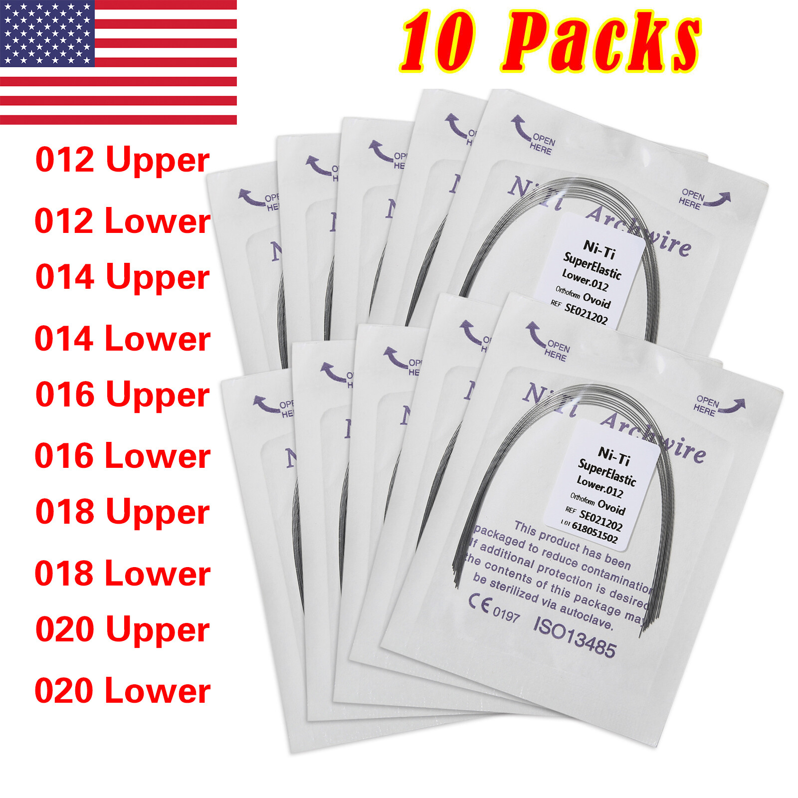 100pcs 10packs Dental Orthodontic Super Elastic Niti Arch Wire Round Ovoid Form