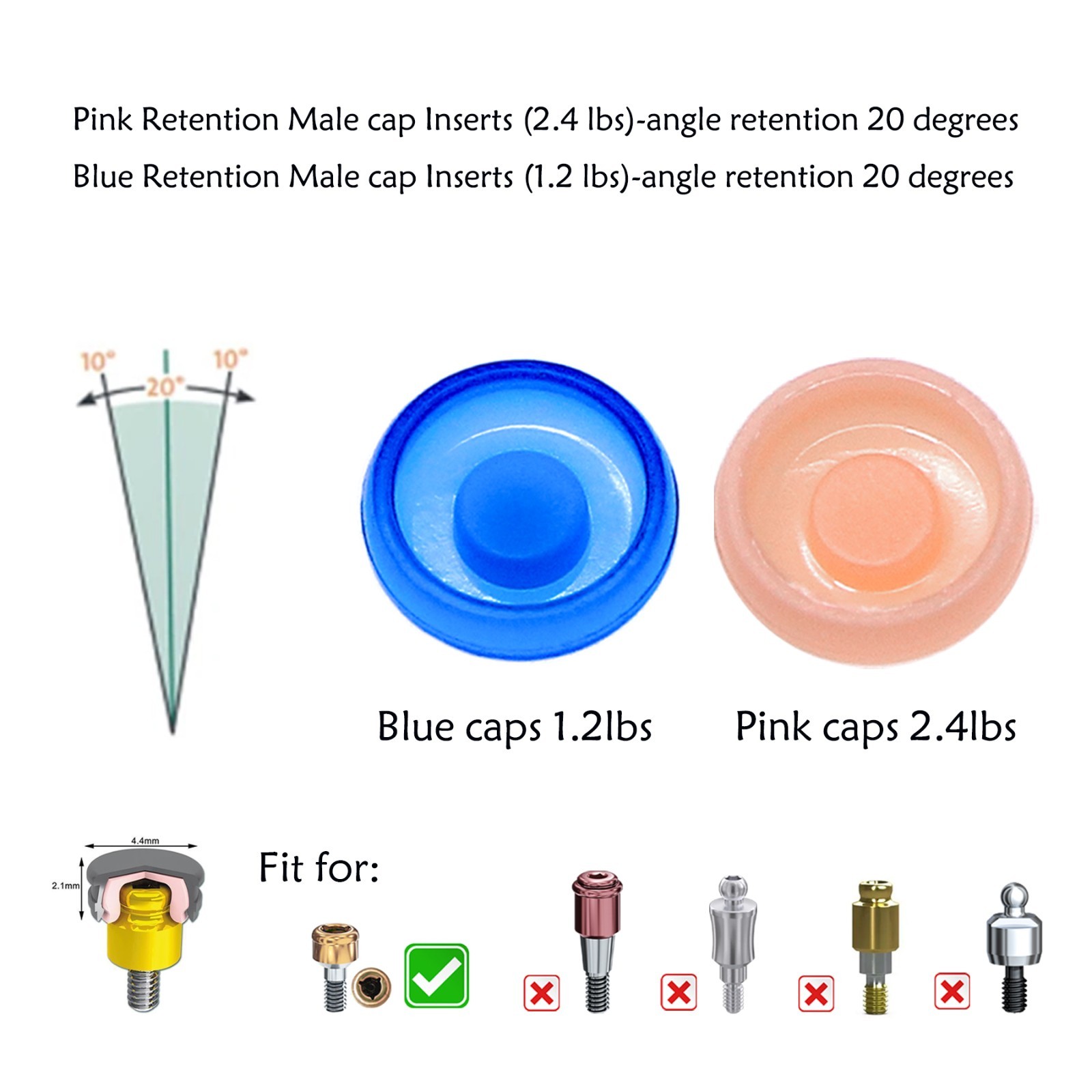 5PCS Dental Overdenture Male Caps Metal Housing Retention Locat0r Style