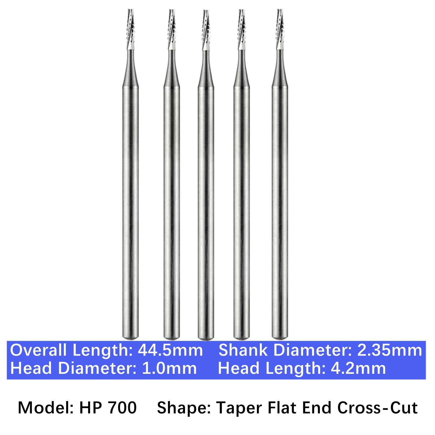 5/pk Vakker Dental HP Carbide Burs Long Straight Taper Fissure Burs Low Speed