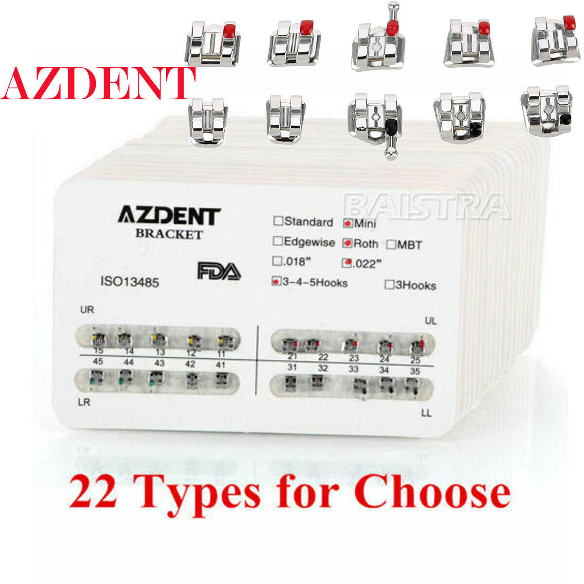 10Pack AZDENT Dental Ortho Brackets Mini/Standard MBT/Roth 022/018 Hooks 3-4-5