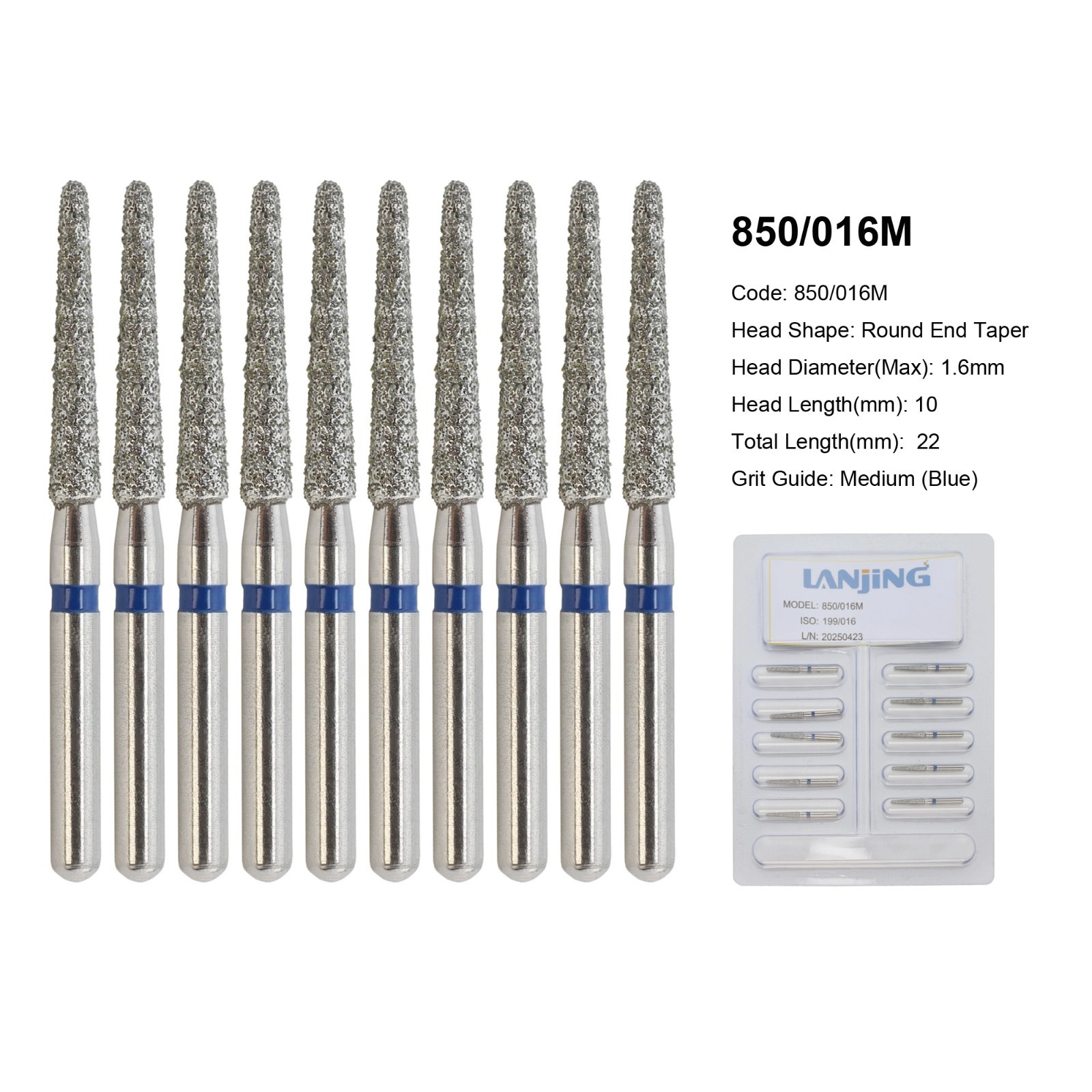 FG Dental Diamond Burs 856 850 Round End Taper Crown Prep Coarse Fine High Speed