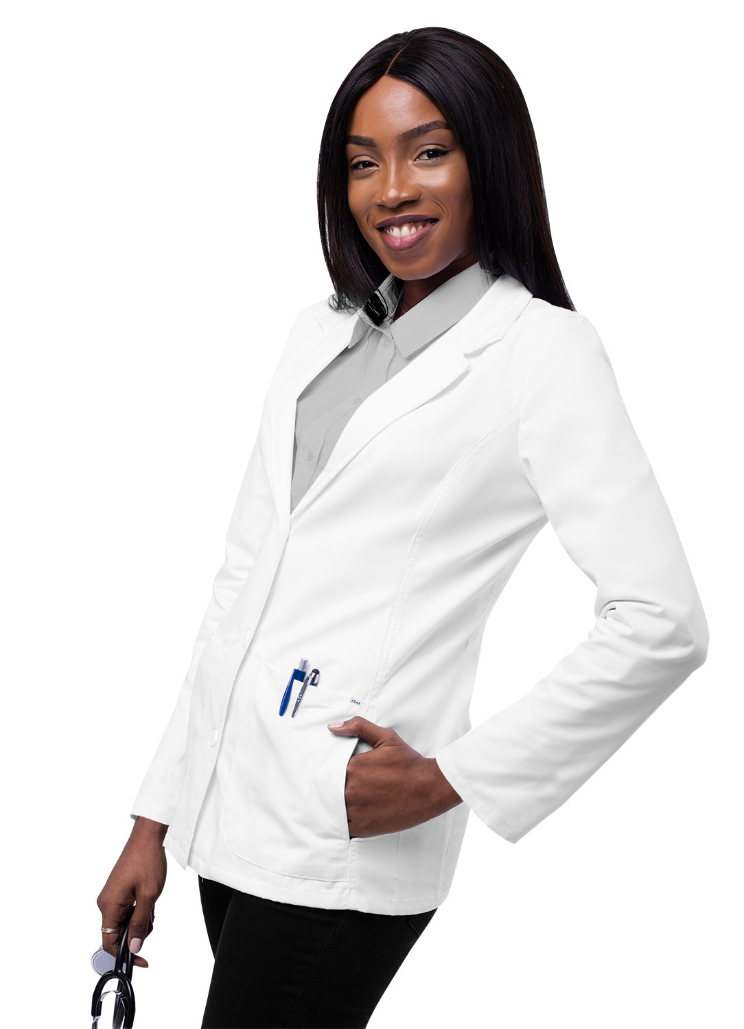 Adar Womens Classic 28” Tailored Consultation Short Lab Coat