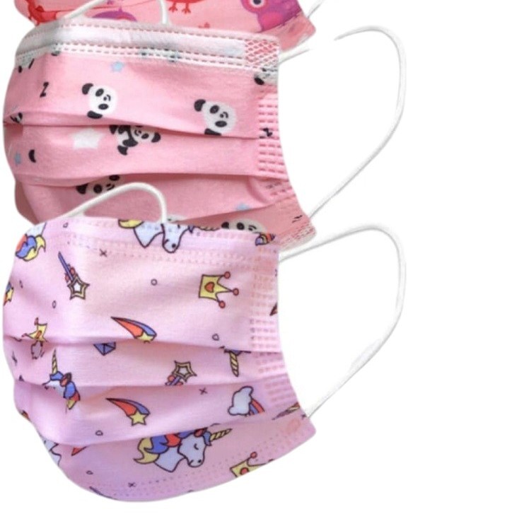 50 Pcs Kids Disposable Safety Face Mask Pink Unicorn 1 Design Sealed