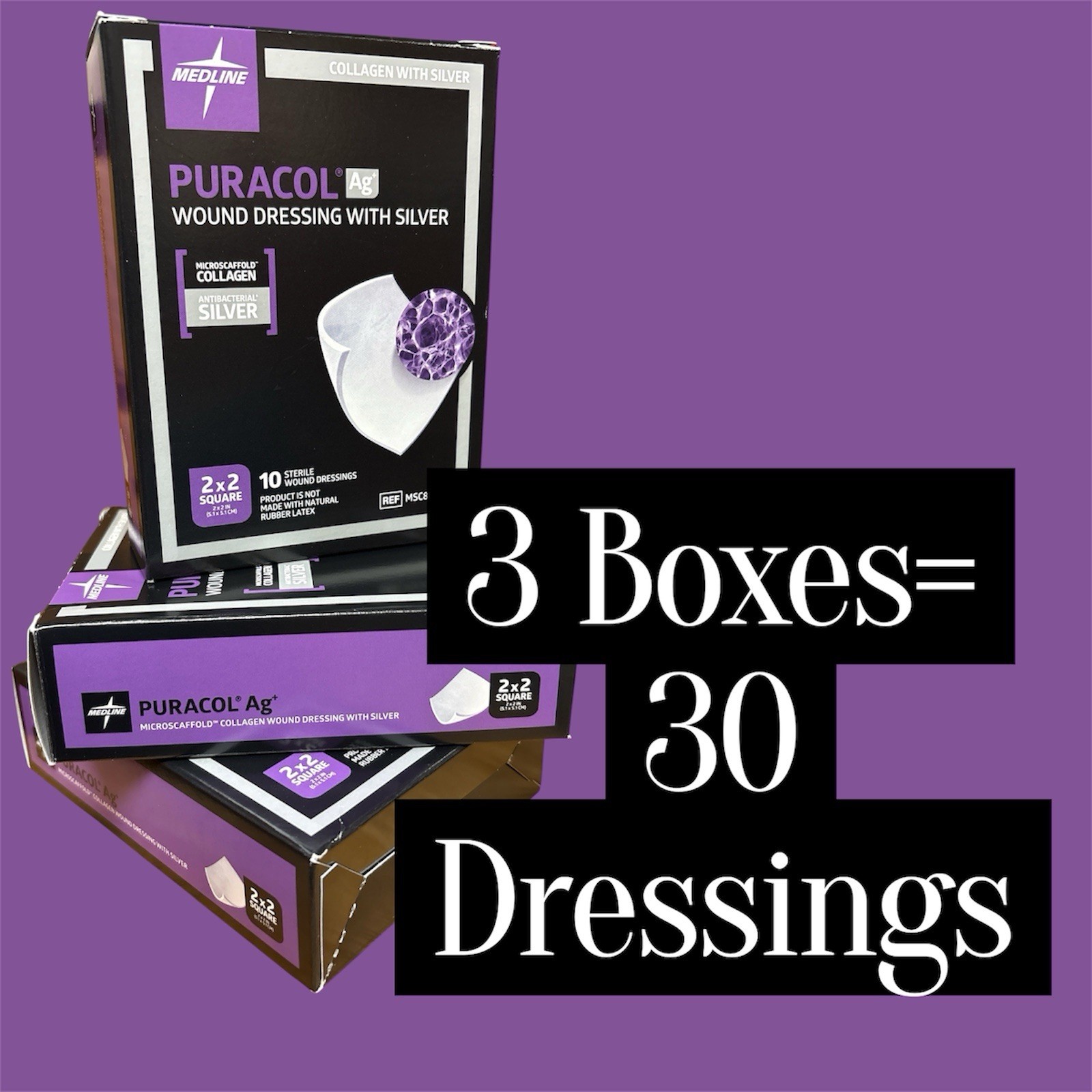 Medline Puracol Ag Collagen Wound Dressing w/ Silver 2×2 in, MSC8422