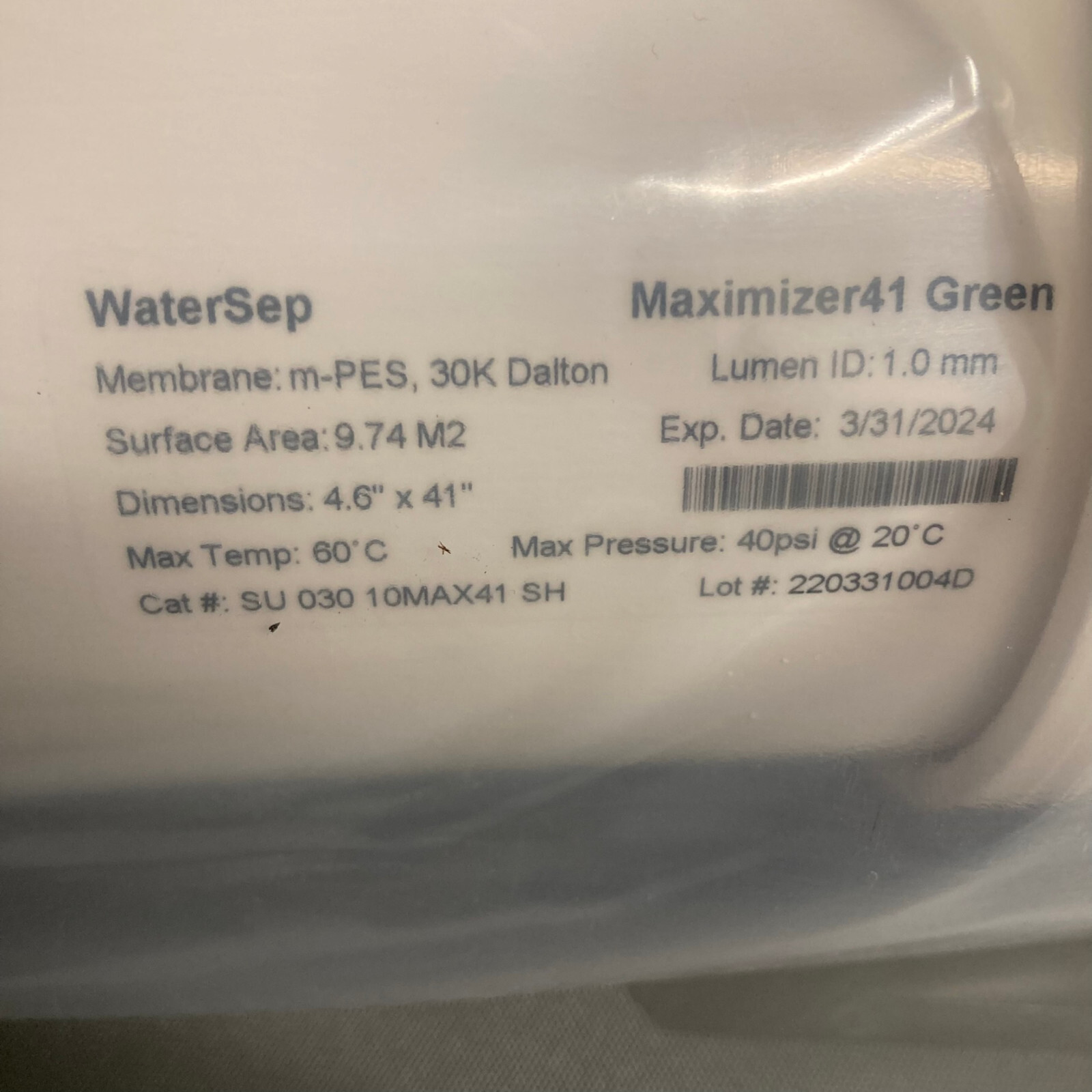 Hollow Fiber Filter Cartridge – WaterSep – 030-10MAX41 – 30k Dalton – 1.0mm