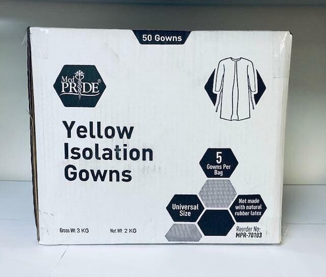 MedPride Disposable Isolation Gowns Yellow, Universal (50 Pcs/Cs ) 5/Bg/10Bg/Cs
