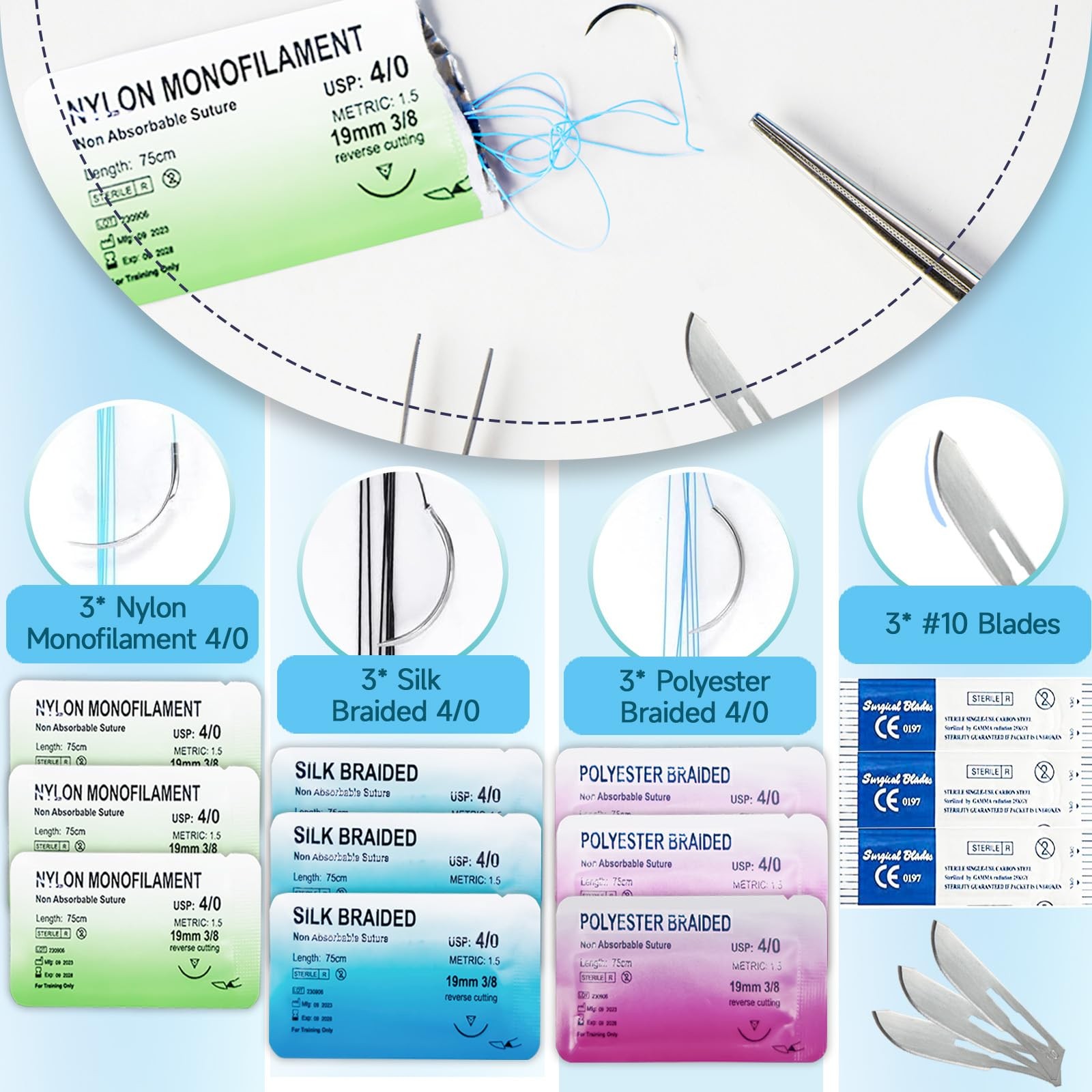 Kit de práctica de sutura para uso exclusivo educativo de estudiantes medicina