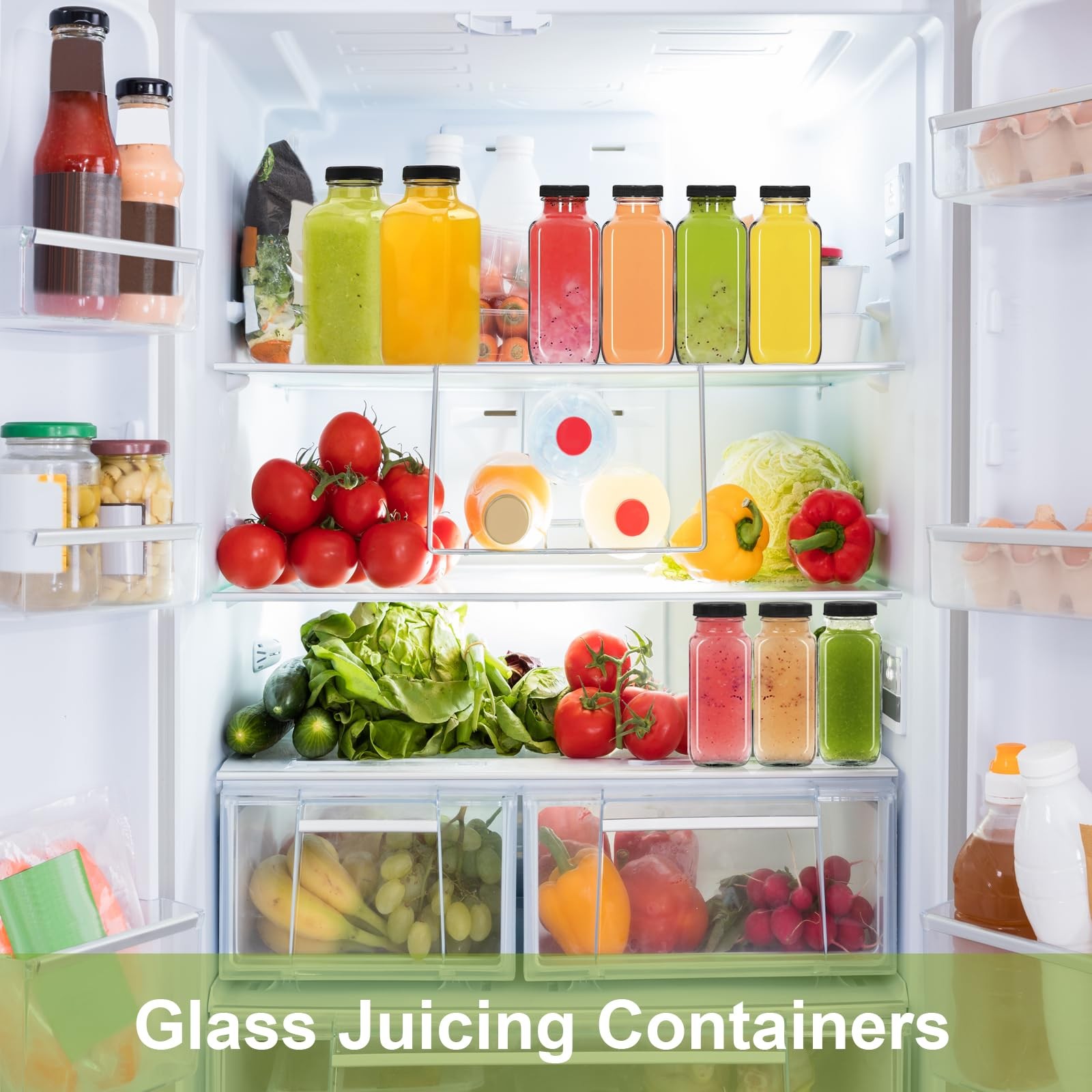 NEWMIAO 6 pack 8 oz Glass Juice Bottles with Lids, 250 ml Reusable 8oz-6pack