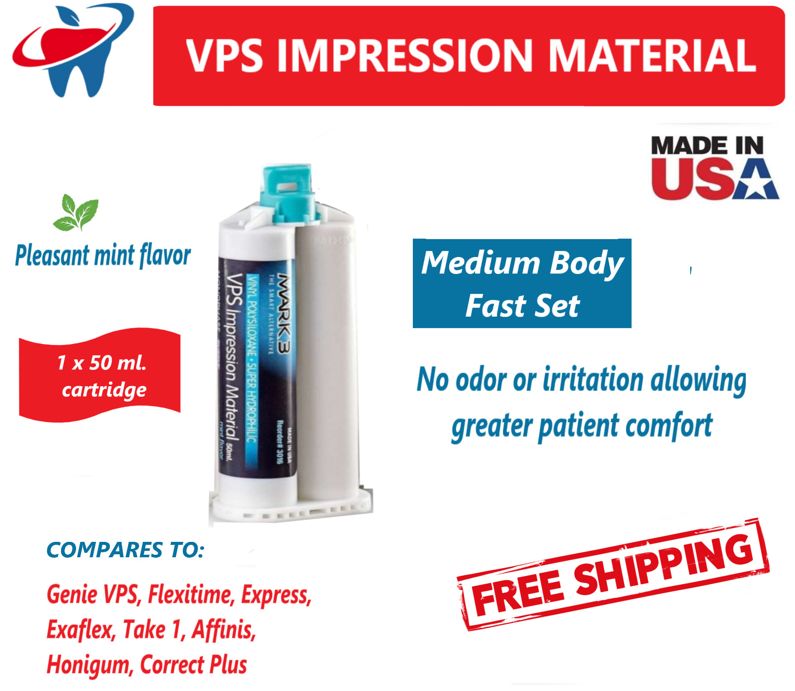Dental MEDIUM BODY FAST SET VPS Impression Material FAST Set 50ml, 1-16/Bx MARK3