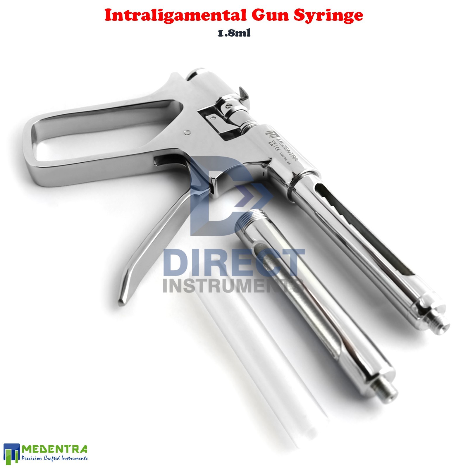 Dental Intraligamental Syringe Gun-Style Anesthetic 1.8ML Silver With Threads SS