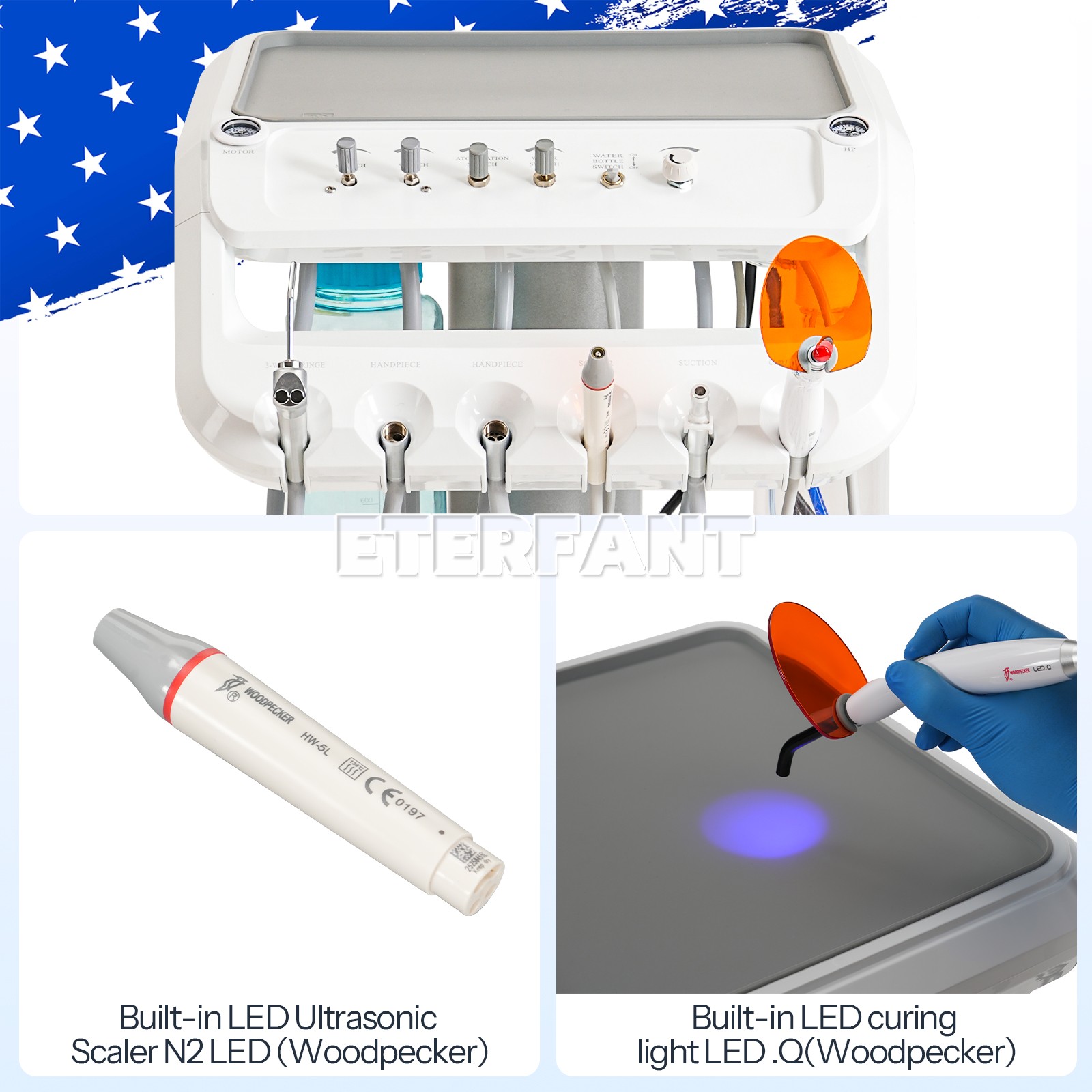 Dental Portable Mobile Delivery Unit 4 Holes with Air Compressor Suction System