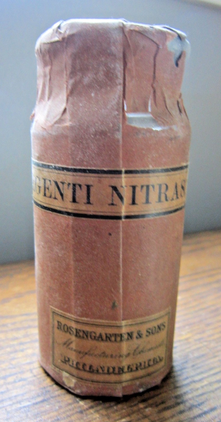 NOS Silver Nitrate Crystal Bottle Rosengarten & Sons Chemical Jar Argenti Nitras