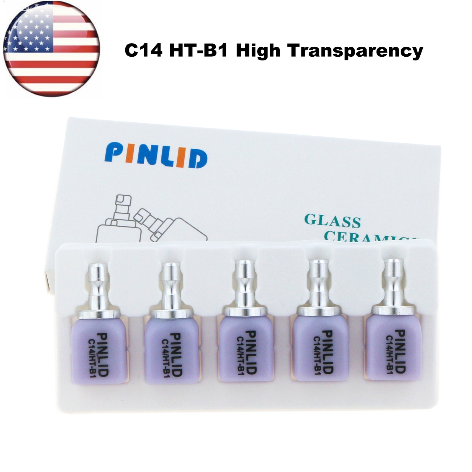 US 5Pcs/Box Dental C14 HT Glass Ceramic Lithium Dislicate Blocks Cerec CAD CAM