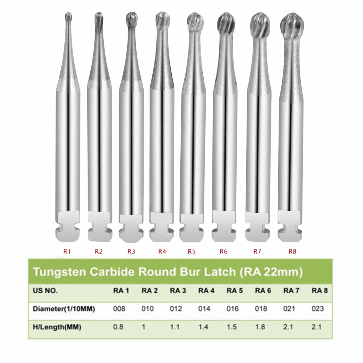 8 Types Dental Round Carbide Bur for Slow Speed Latch Type RA 1# – 8# Burs