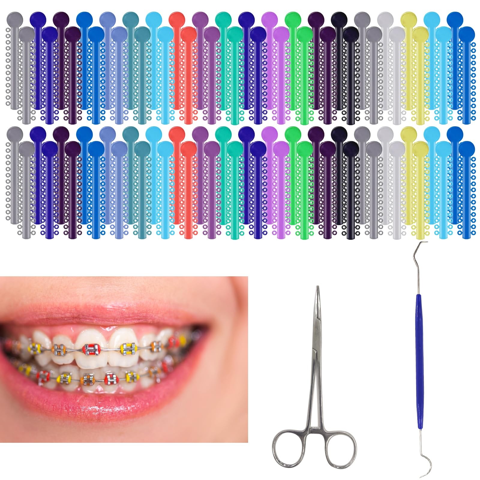 -Multi-Color Orthodontic Ligatures 2080 Pieces and DIY Tools, Braces Rubber B…