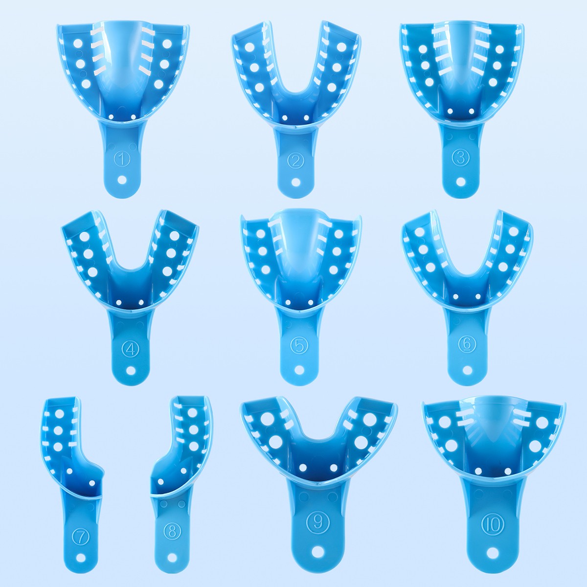 12Pcs Dental Impression Trays Perforated Plastic Denture trays Upper/Lower L/M/S