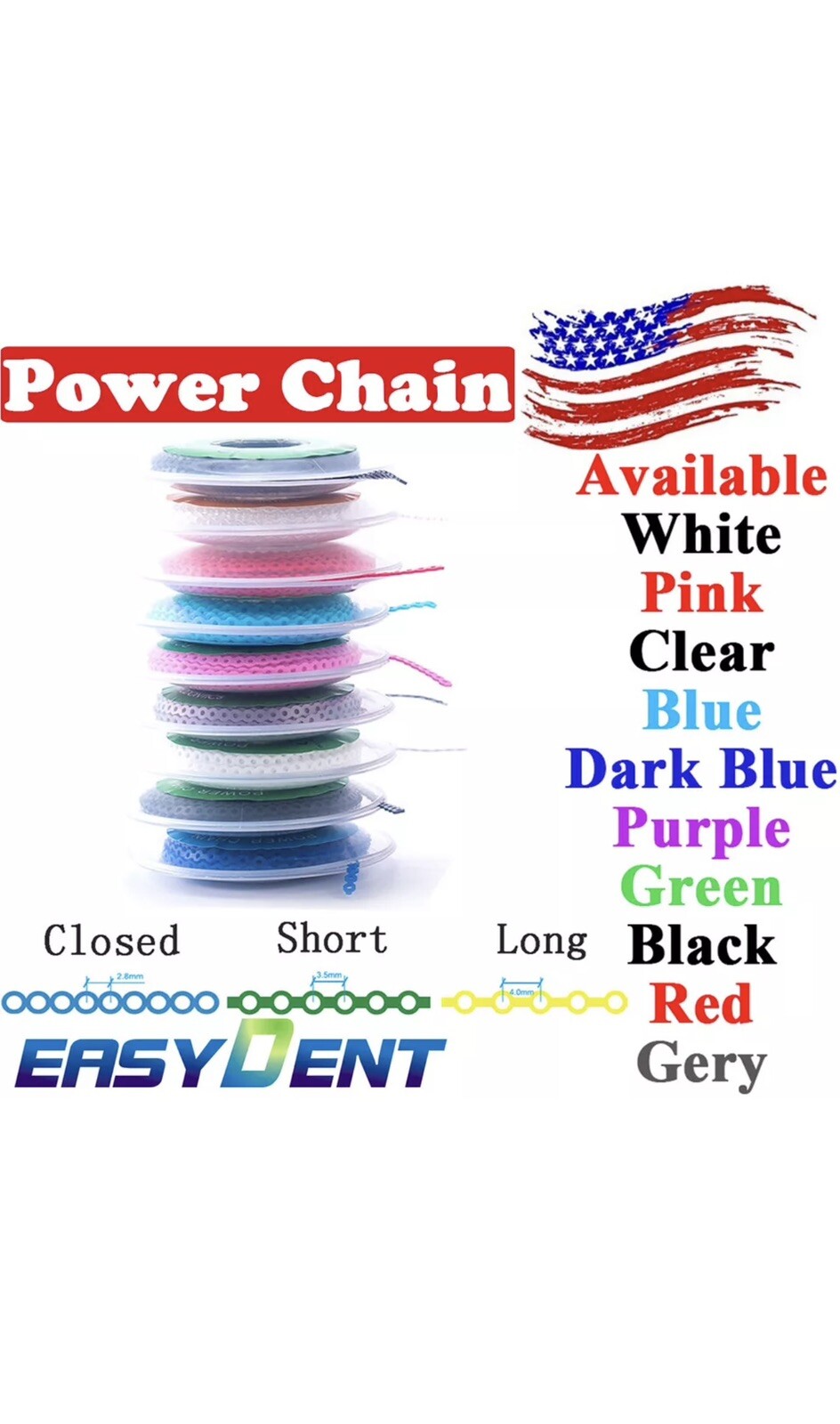 Dental Power Chains Ortho Elastic Ultra Spool Closed/Short/Long For Wire Braces