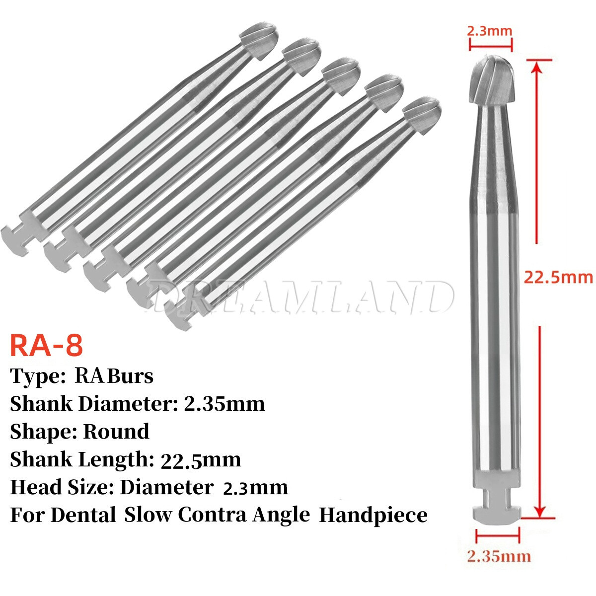 5 Pcs/Pack Dental 22.5mm Round Carbide Bur Slow Speed Latch Type RA8 Burs USA