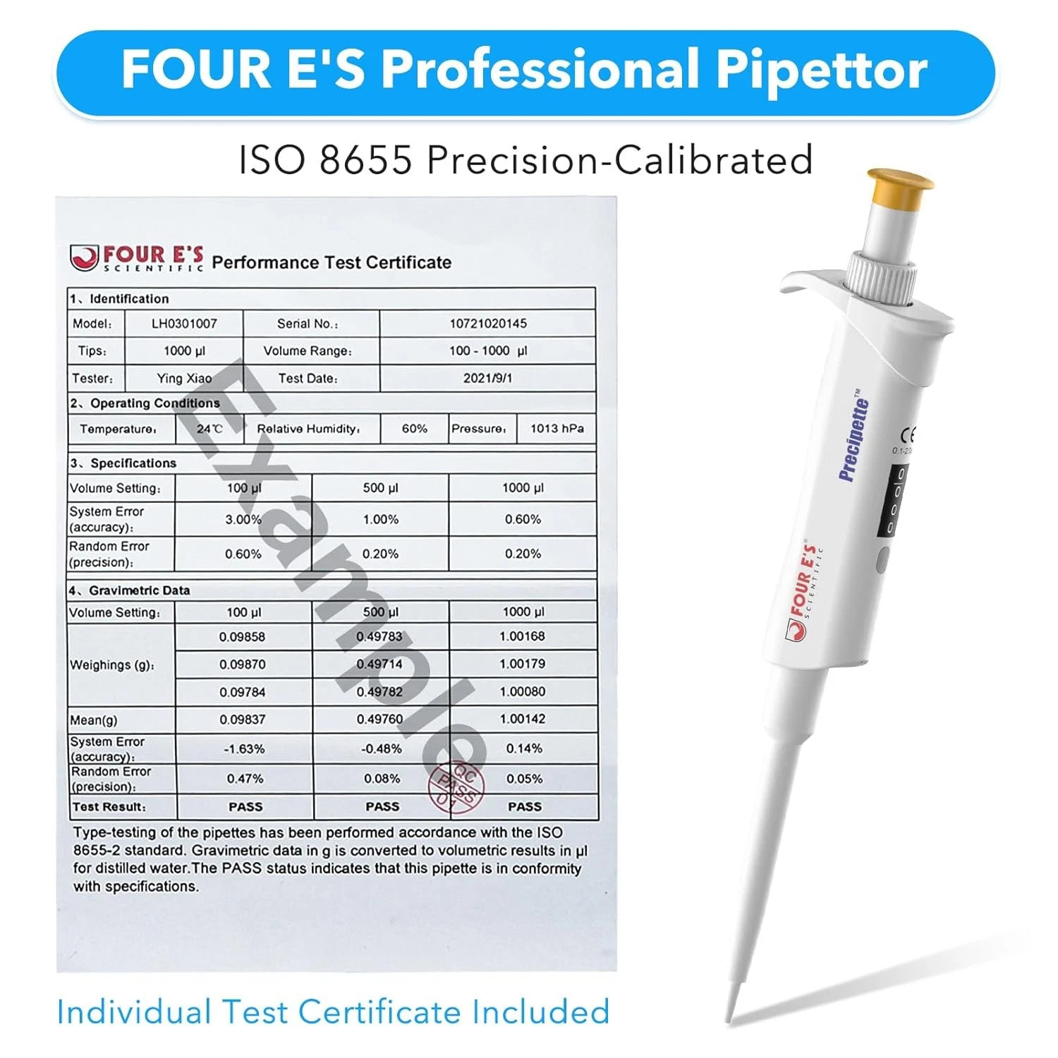 0.1-1000μL Single-Channel Micropipette with Color-Coded Top,9 Specifications,New