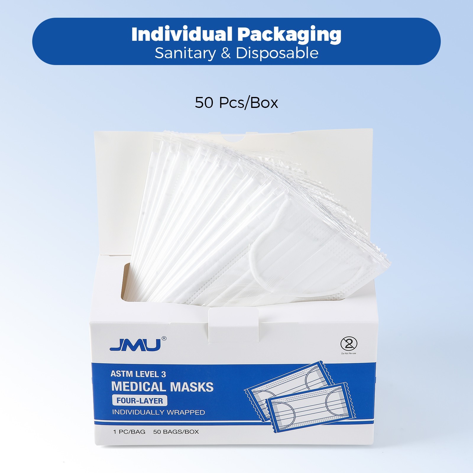 JMU Disposable Medical Face Masks 4-Ply ASTM Level 3 Ear-Loop Face Masks