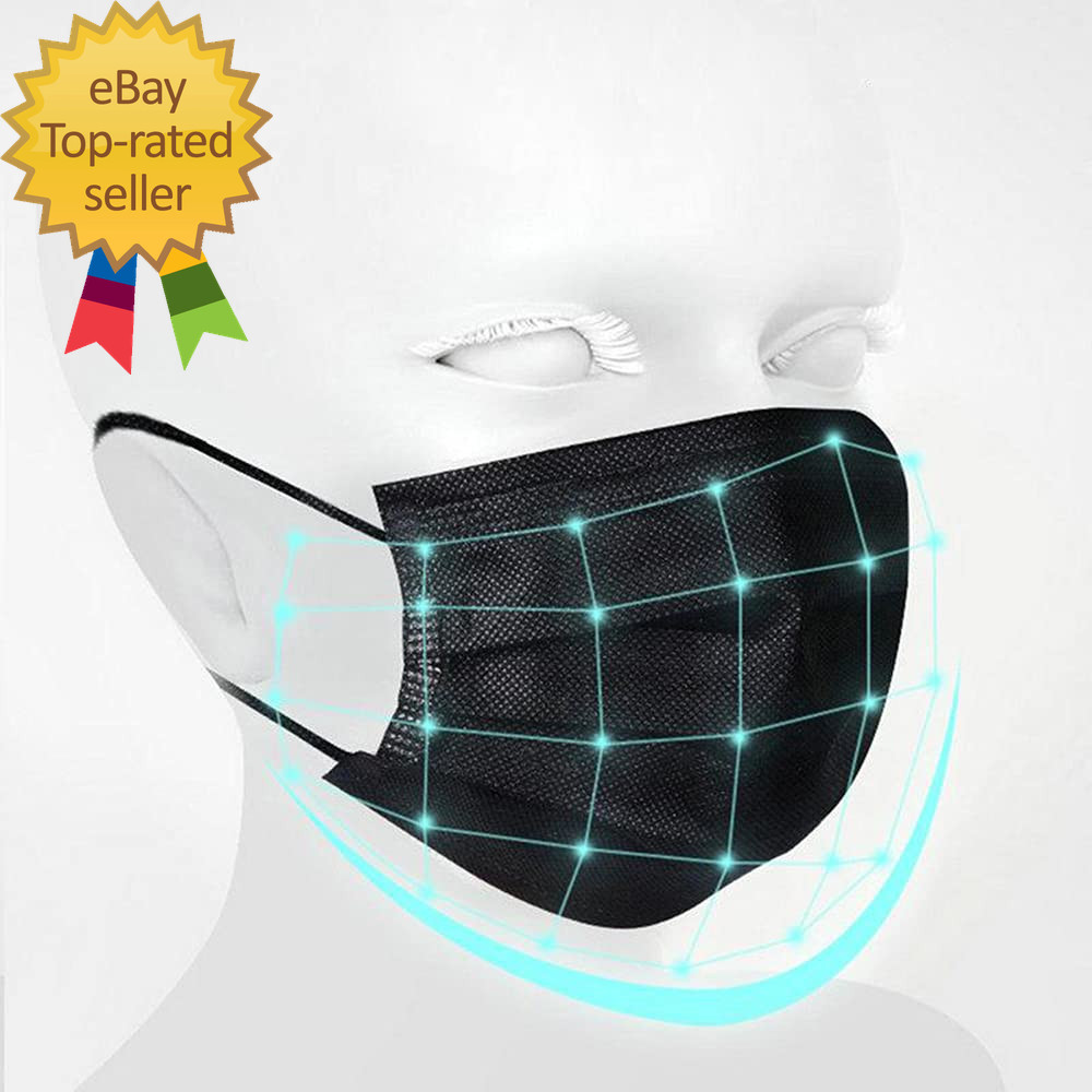 100PCS 3 Ply Black Disposable Face Mask Filter Protection Face Masks