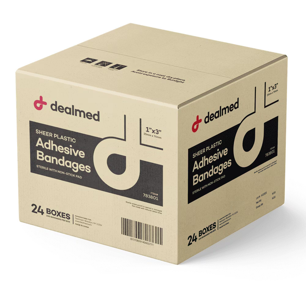 Dealmed Adhesive Bandages, Sheer, 1″ x 3″, 100 Count (2 Pack)