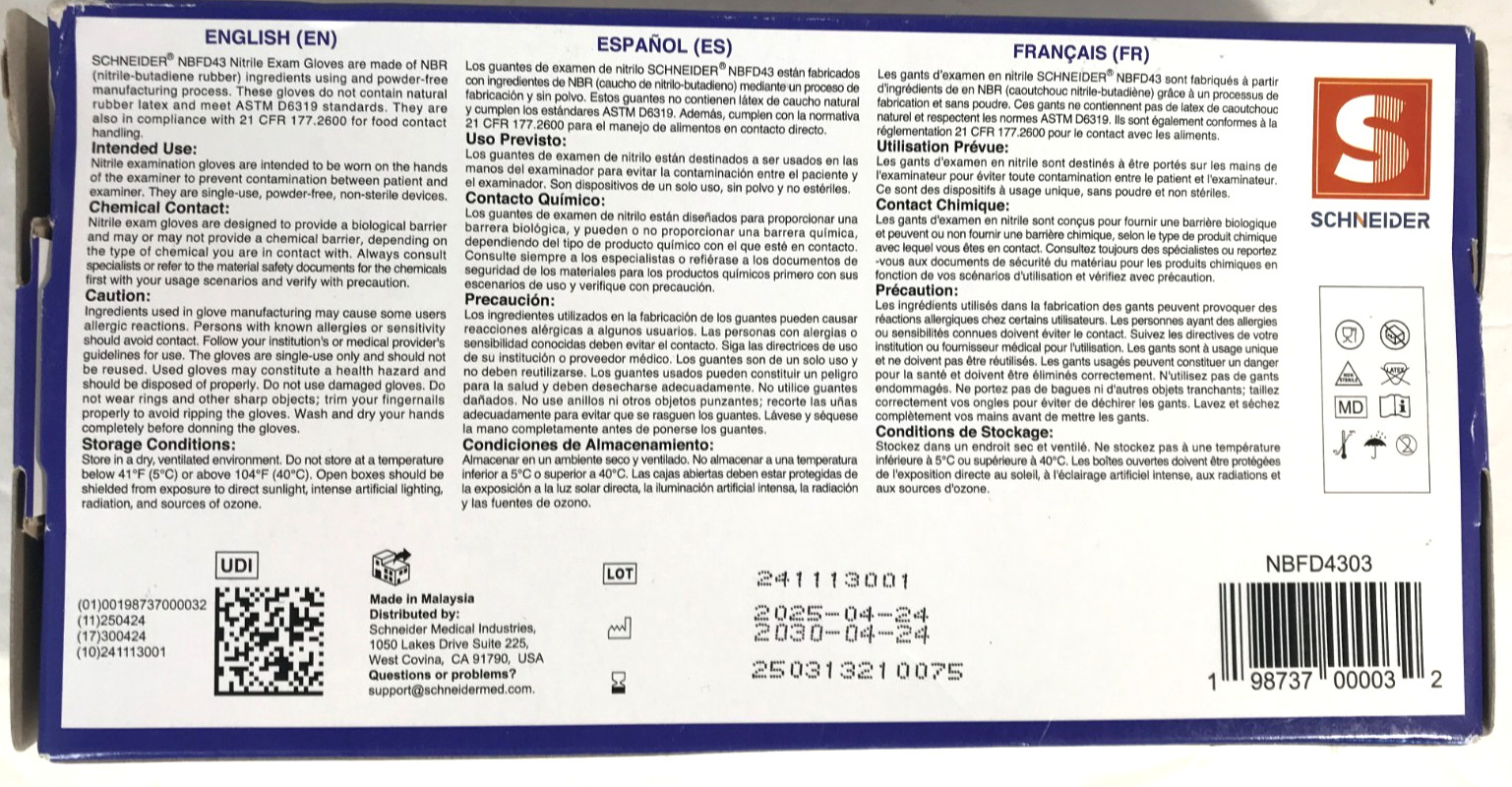 Schneider Nitrile Examination Gloves Dark Blue Size L Disposable Lot Of 200