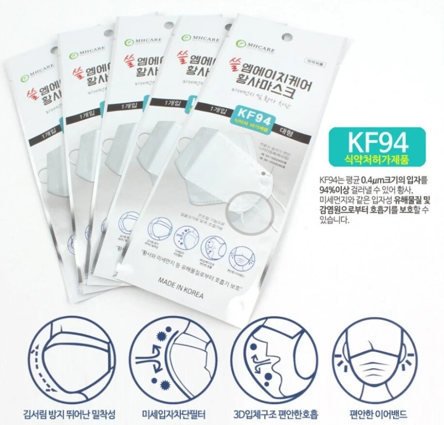 10 Packs MHCARE Adjustable KF94 Korean Face Mask Made in Korea Cover Adults Kids