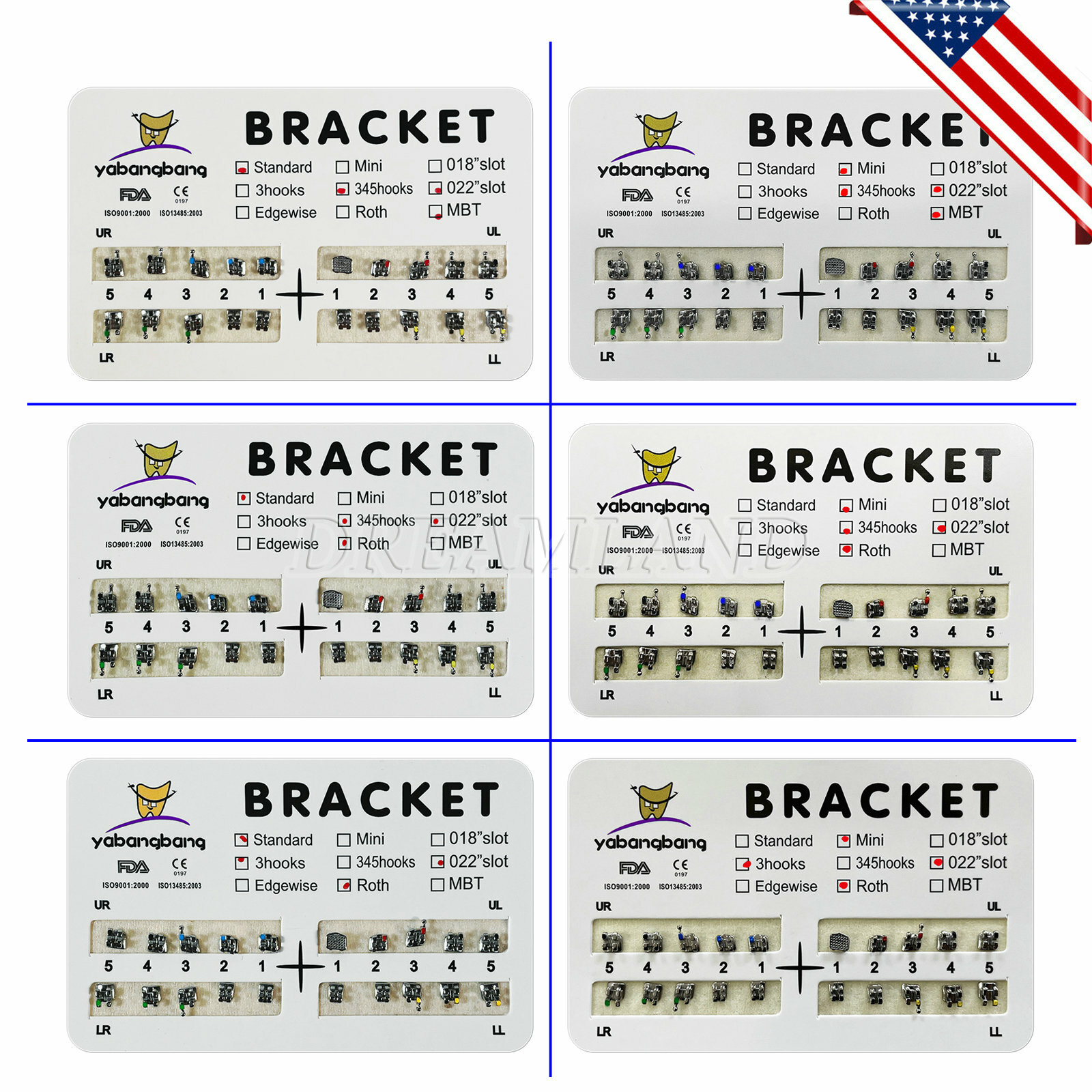 Orthodontic Dental Brackets Braces Mini Standard Roth MBT.022 345 3 Hooks