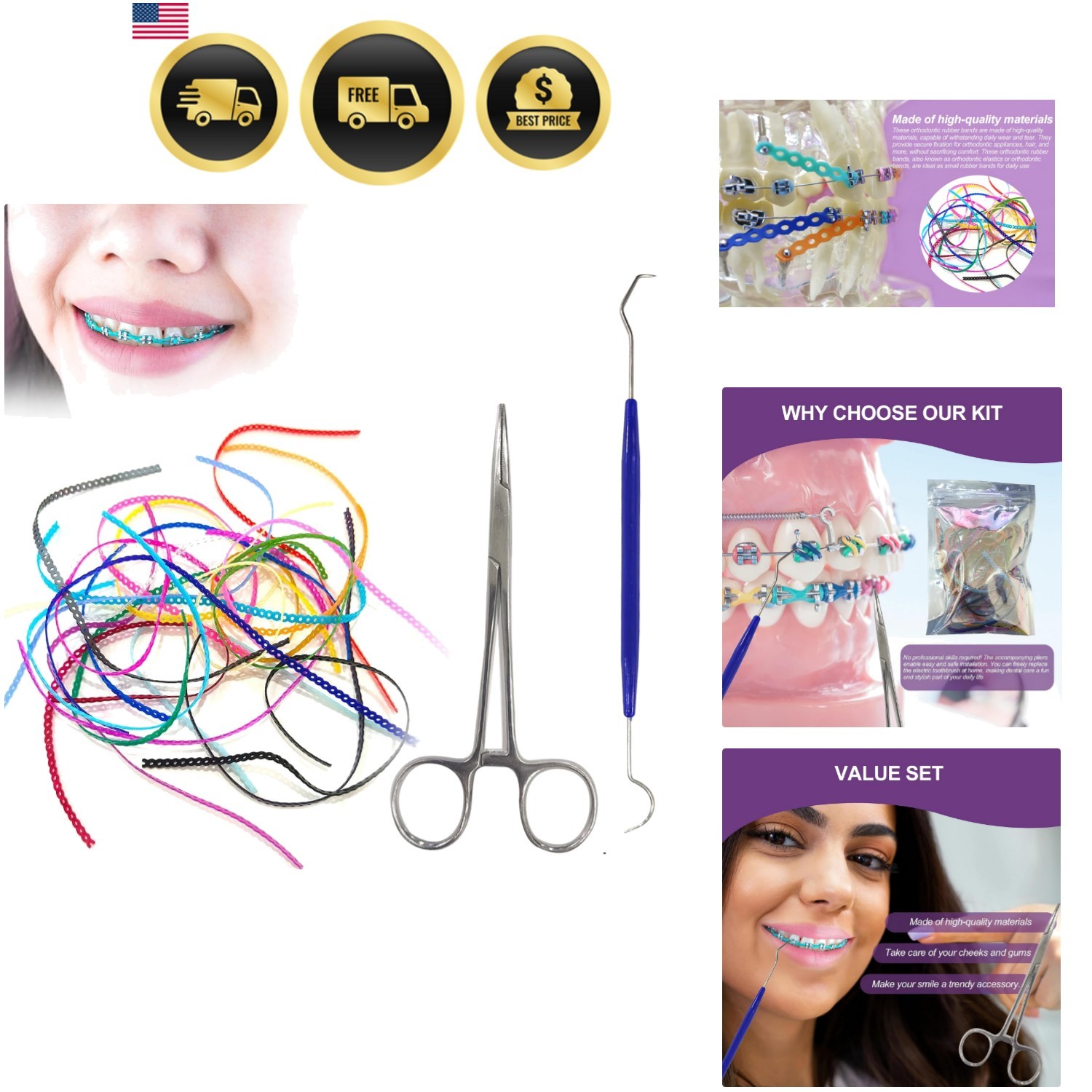 24 Pieces Colorful Power Chain Set Continuous for Braces, Fashion Dental Care…