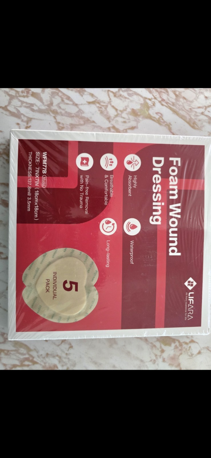 Lifara Silicone Foam Wound Dressing 7×7 Bordered Adhesive Pads WFM77B Box of 5