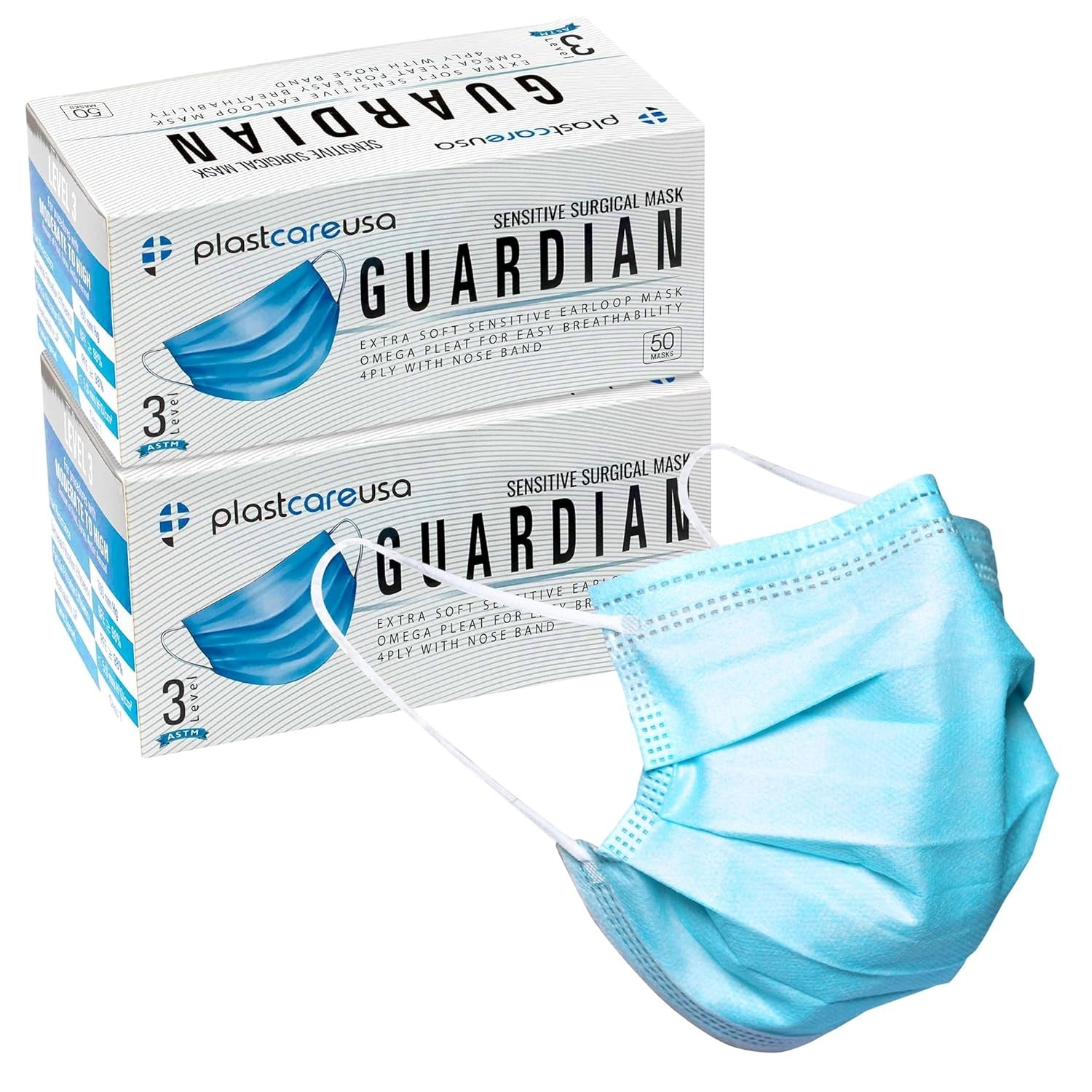 100 Blue 4-Ply ASTM Level 3 Face Masks – Tested & Latex Free for Ultimate Safety